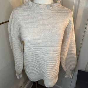 Madewell Ivory Ruffle-Neck Pullover Knit Cotton Merino Wool Sweater Size Medium